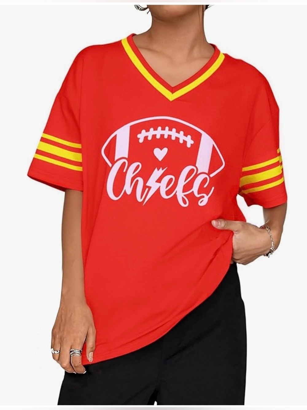 Kiddad Women’s Size XL Chiefs Football V Neck T-Shirt, New